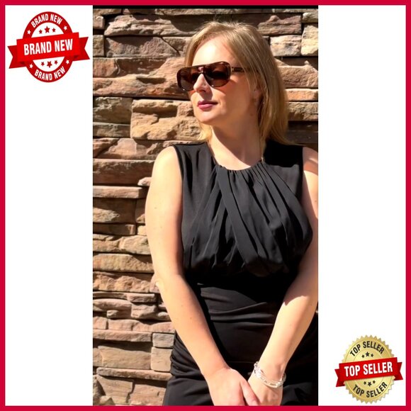 Twist Front Ruched Bodycon Midi Dress Sleeveless Elegant Cocktail Party Wear - Picture 6 of 7